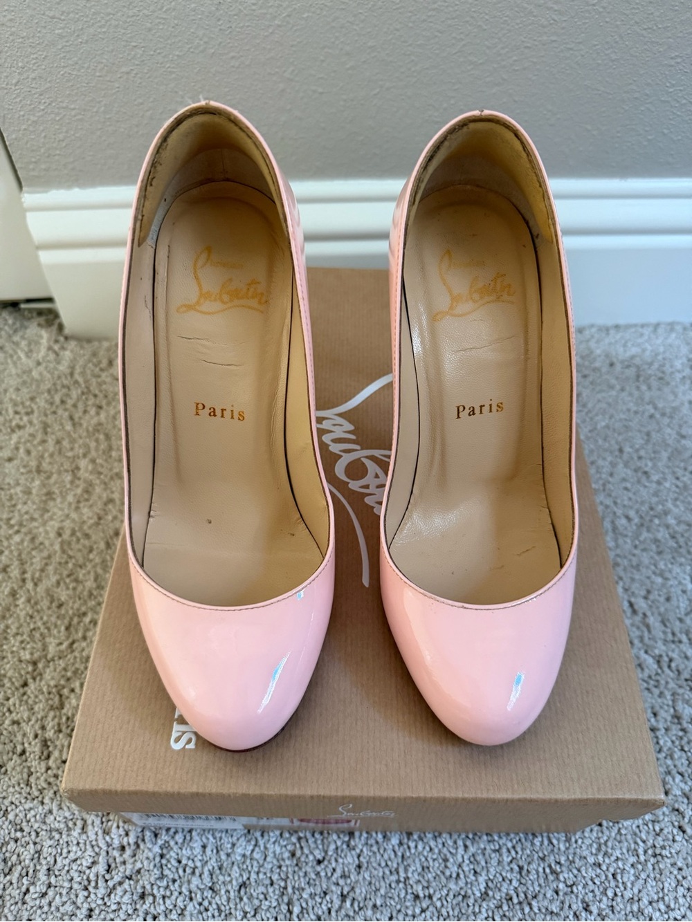 Christian Louboutin Pink Patent Leather Round-Toe Pumps - Picture 7 of 9